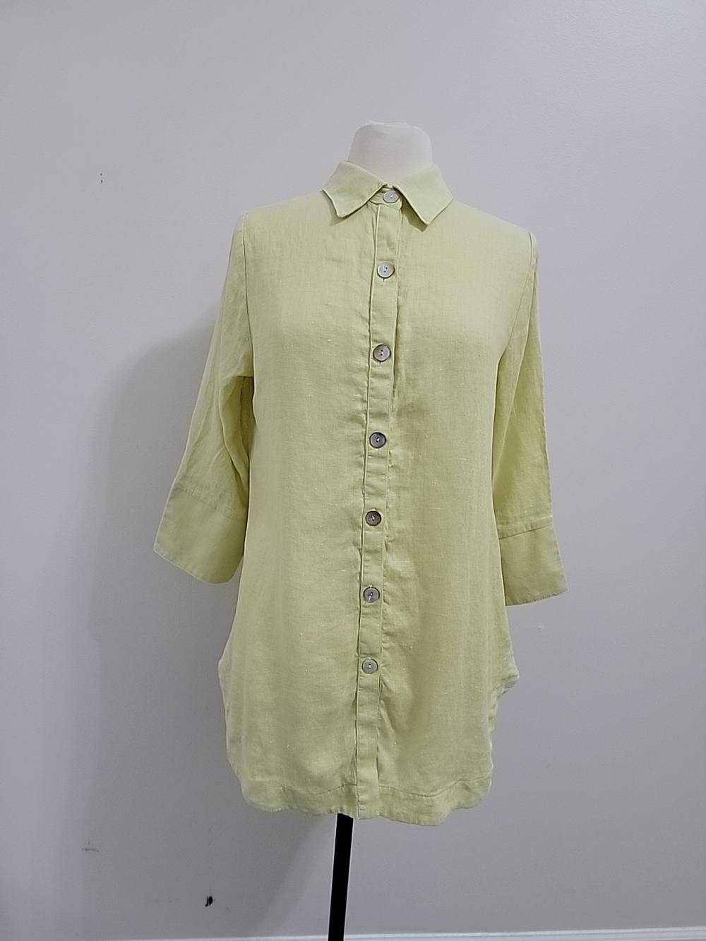 Boho Chic Top Linen Yellow Button up 3/4 Sleeves Back Detail Cozycore Large
